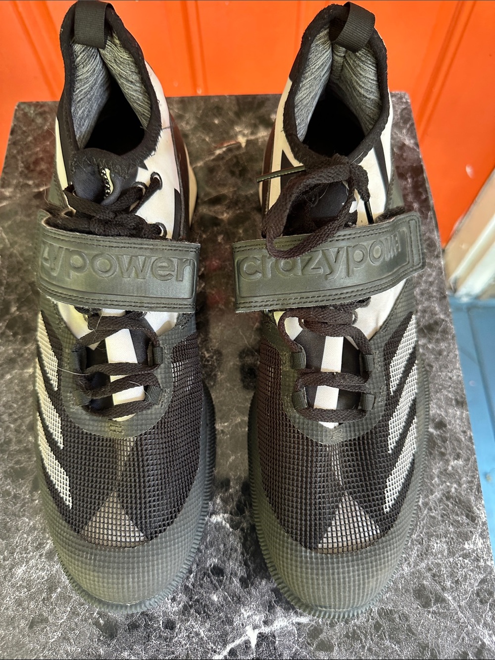 adidas Black and White Kids Athletic Sneakers with Strap power lifting shoe